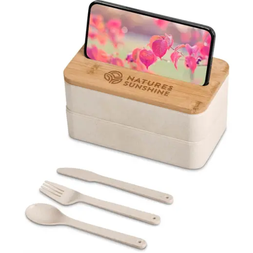 Okiyo Dura Wheat Straw Lunch Box & Phone Stand Display